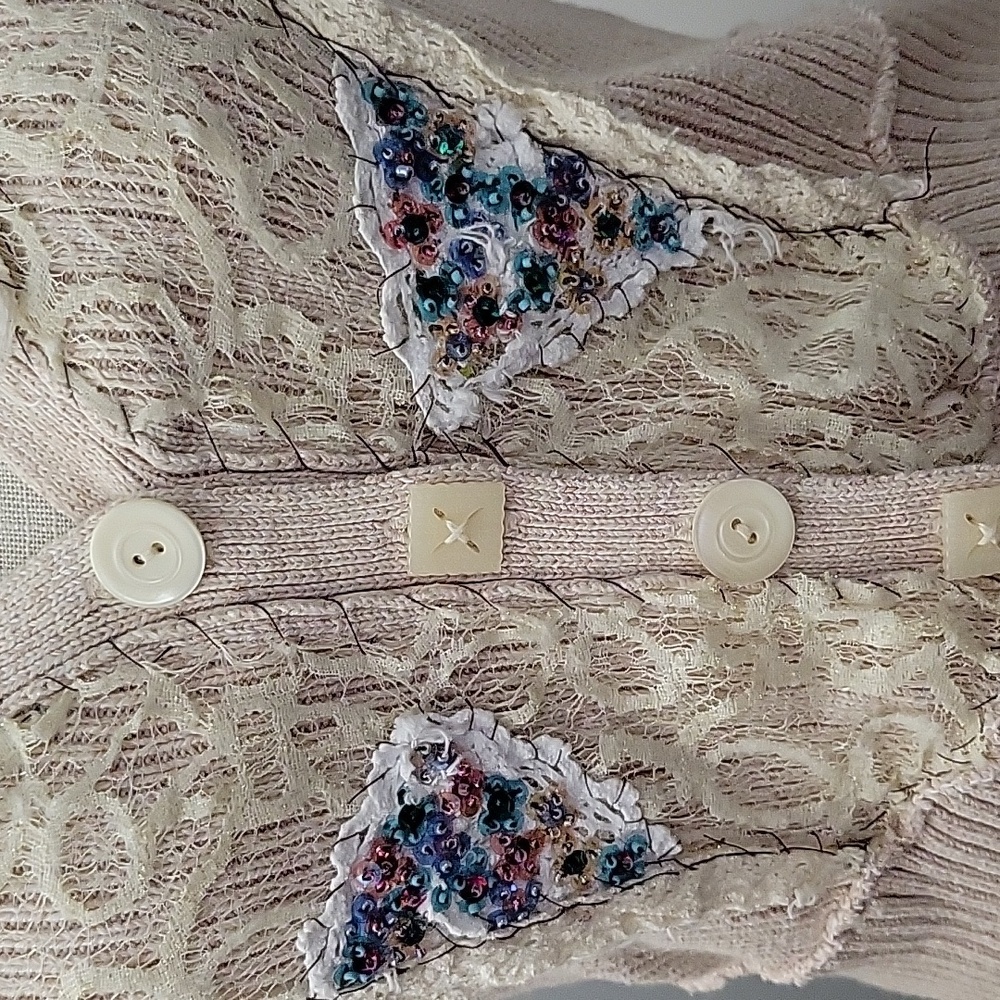 Free People Women's Cream Cardigan with Floral Embroidery And Lace - Picture 4 of 8